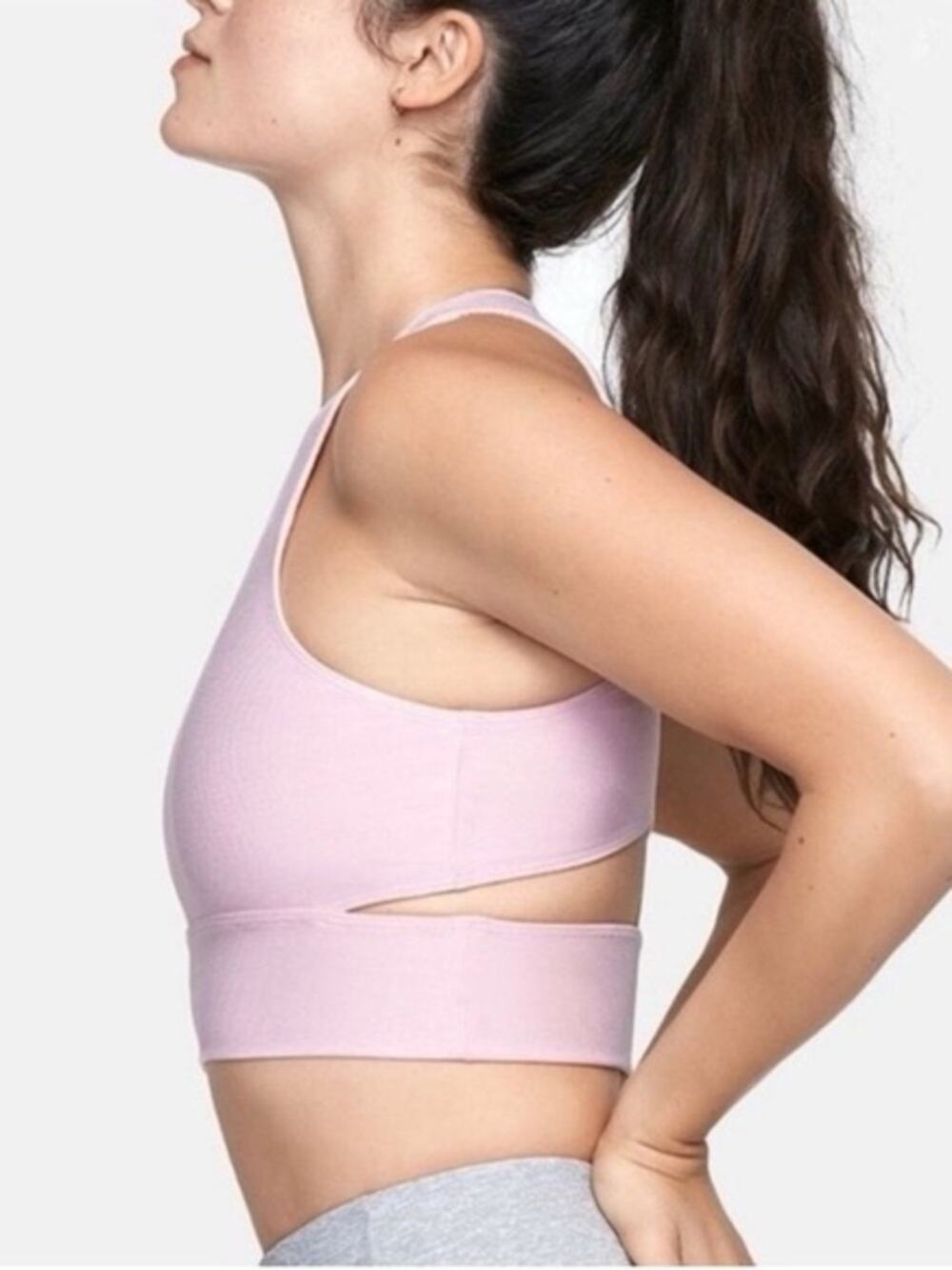 Outdoor Voices Crop Slashback Sports Bra High Neck Cut Out Pale Pink Size Medium